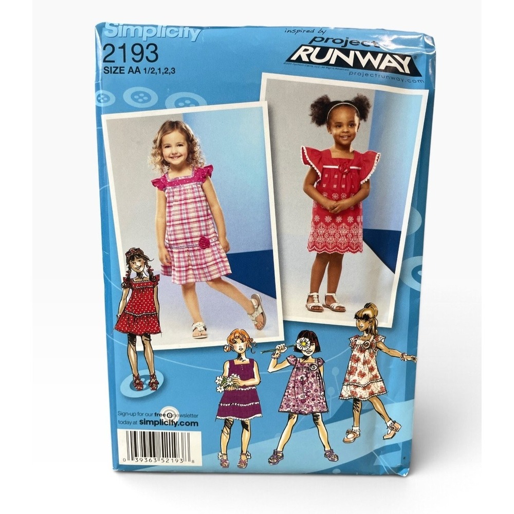 Simplicity 2193 Toddler Child Dress Pattern Size AA 1/2,1,2,3 Project Runway